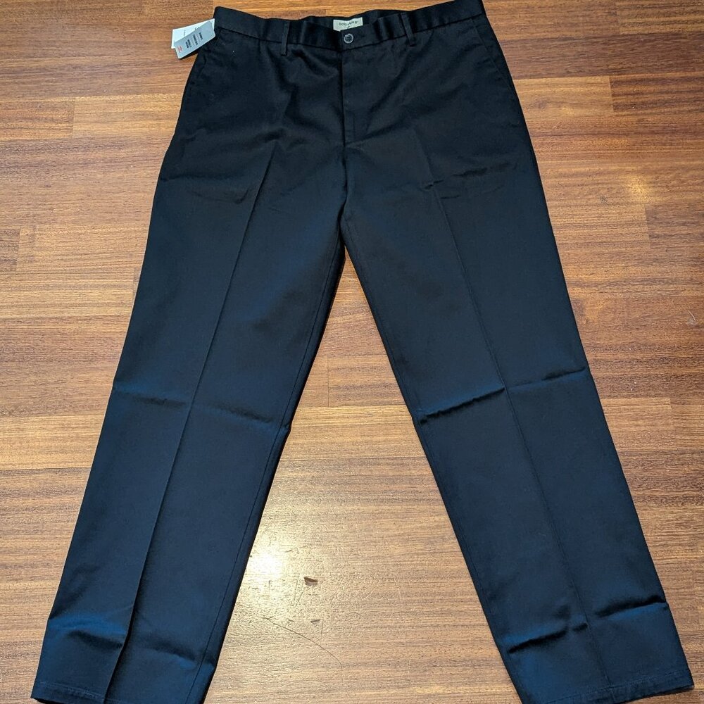 DOCKERS SIGNATURE KHAKI, CLASSIC FIT FLAT FRONT MEN'S SLACKS-BLACK-38 X 34-NWT